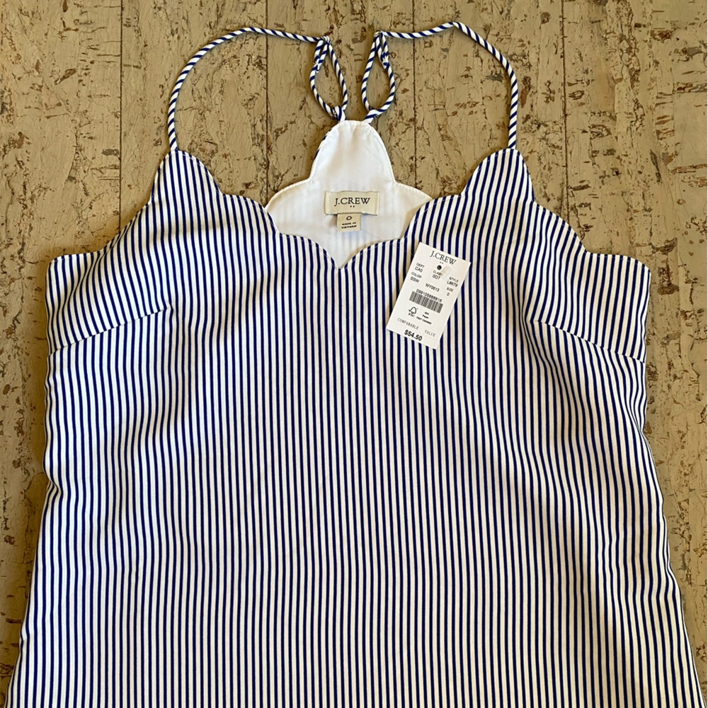 Blue and white vertical striped spaghetti tank top. NWT.